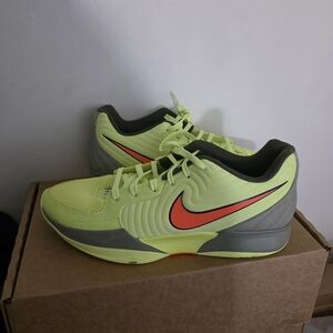 Nike Neon Yellow Sneakers with Orange Swoosh and Gray Accents